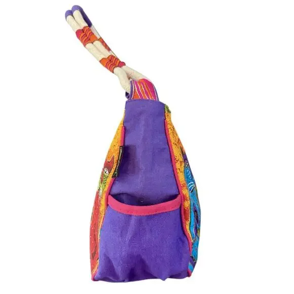 Laurel Burch Fantasticats Purse Shoulder Bag 6 Cats Zip Canvas Wood Bag Charm - Picture 6 of 15